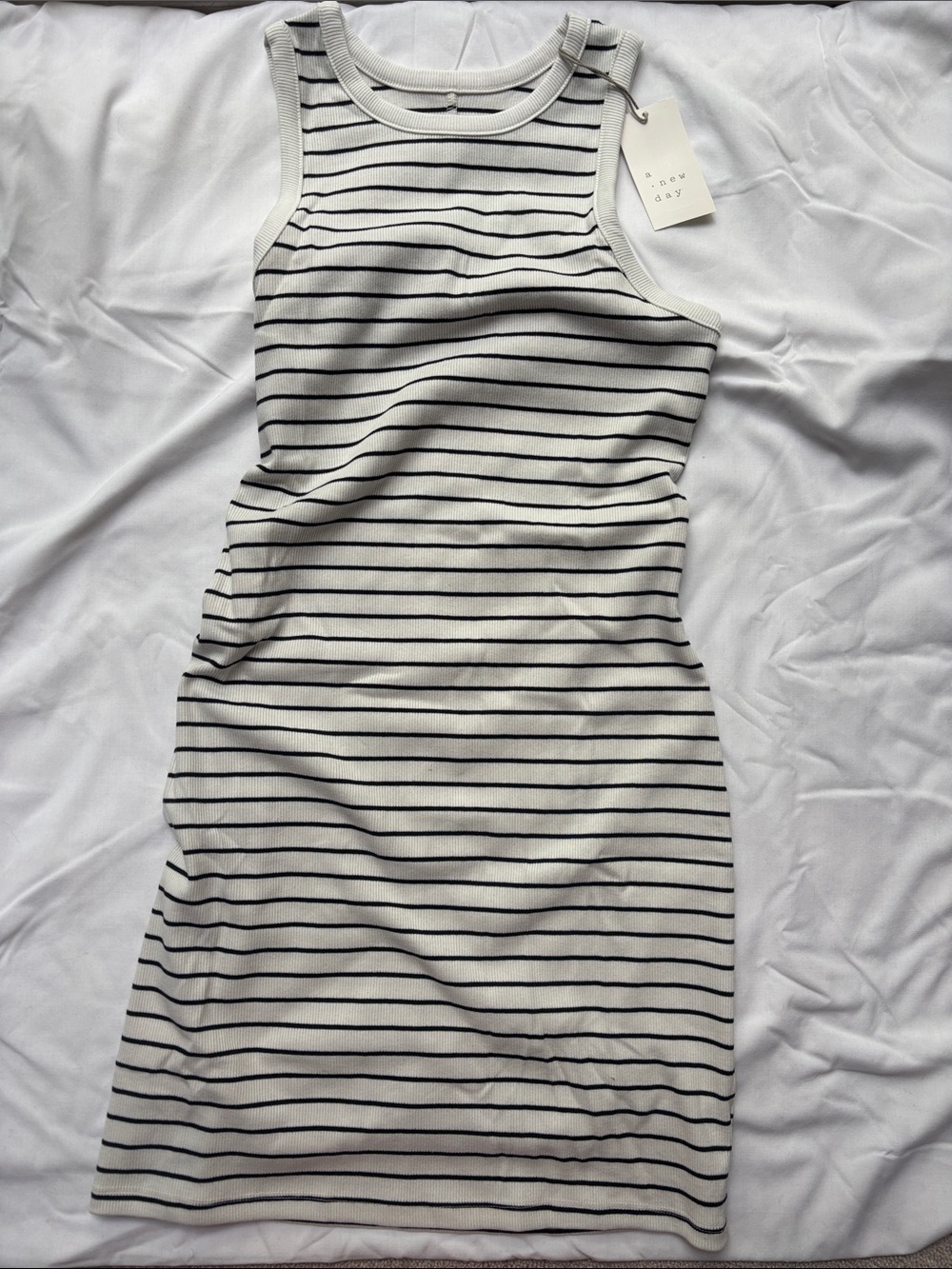 a new day White and Black Striped Sleeveless Midi Tank Dress
